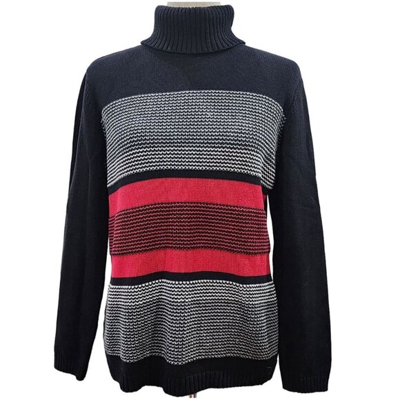 Karen Scott Petites Cotton Color Block‎ Turtleneck Sweater Black And Red Size Pm - Picture 1 of 11